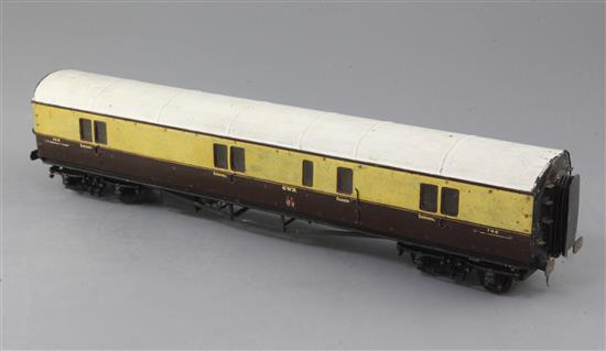 A scratchbuilt GWR guards and baggage van, no.106, in chocolate and cream